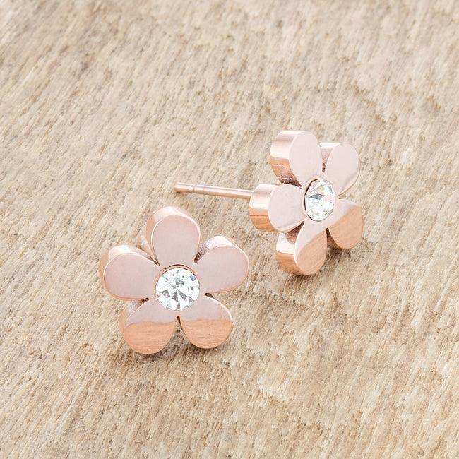 Daisy 0.3ct CZ Rose Gold Stainless Steel Flower Stud Earrings - JGI - Flyclothing LLC