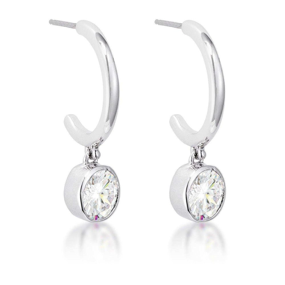 7mm Cz Rhodium Plated Drop Hooplet Earrings - JGI - Flyclothing LLC