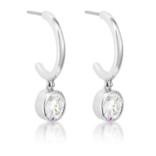 7mm Cz Rhodium Plated Drop Hooplet Earrings - JGI - Flyclothing LLC