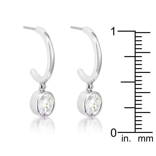 7mm Cz Rhodium Plated Drop Hooplet Earrings - JGI - Flyclothing LLC
