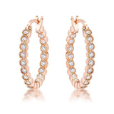 Rose Gold Plated Dotted Clear CZ Round Bezel Hoop Earrings - JGI - Flyclothing LLC