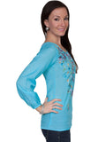 Scully TURQUOISE L/S BUTTON UP PEASANT BLOUSE W/EMB - Scully Leather - Flyclothing LLC