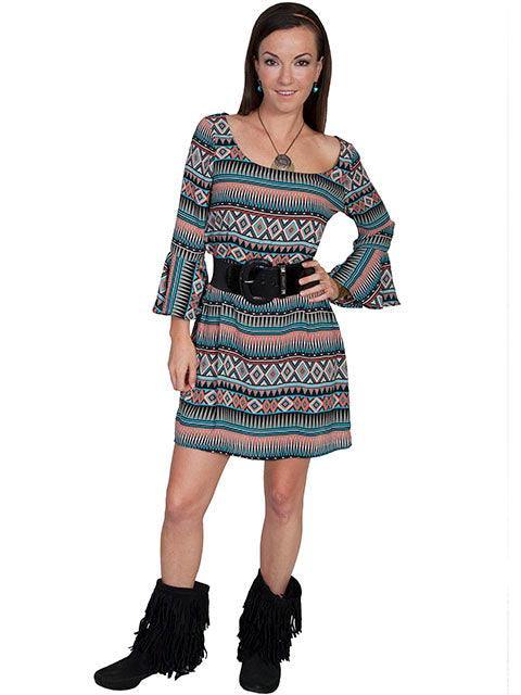 Scully SEAFOAM 34"DRESS W/SCOOPNECK & RUFFLE 3/4SLV - Scully Leather