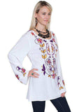 Scully WHITE FLORAL EMB. BLOUSE W/BELL SLEEVES - Scully Leather - Flyclothing LLC