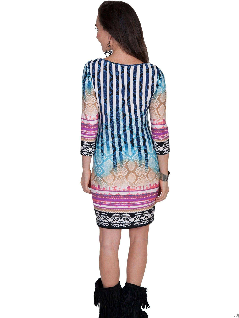 Scully BLUE BORDER PRINT PEEK A BOO DRESS - Scully Leather - Flyclothing LLC