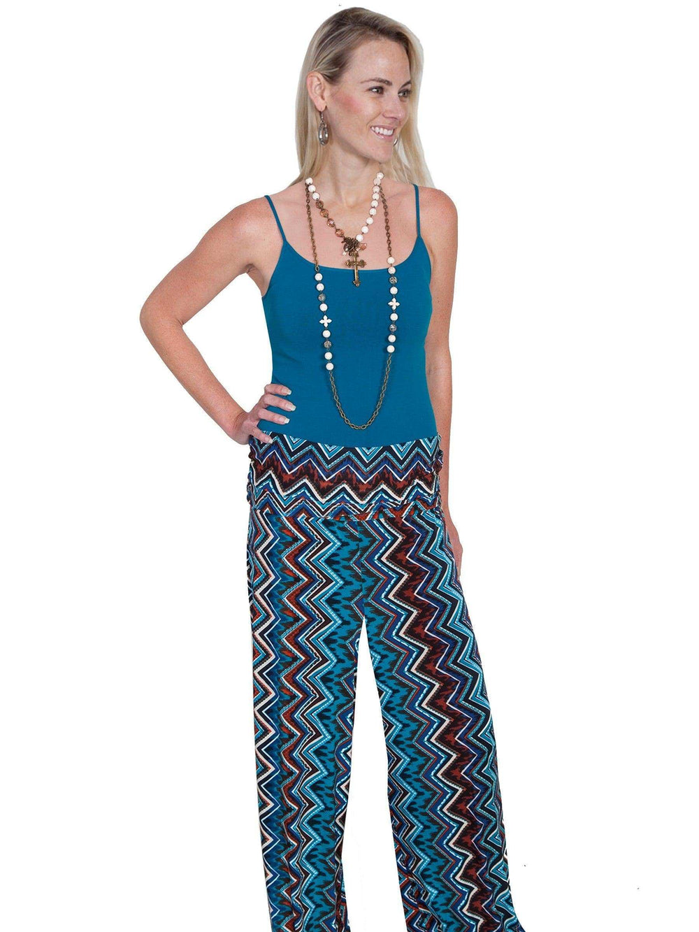 Scully TURQUOISE PALAZZO PANT W/FOLD OVER WAIST - Scully Leather - Flyclothing LLC