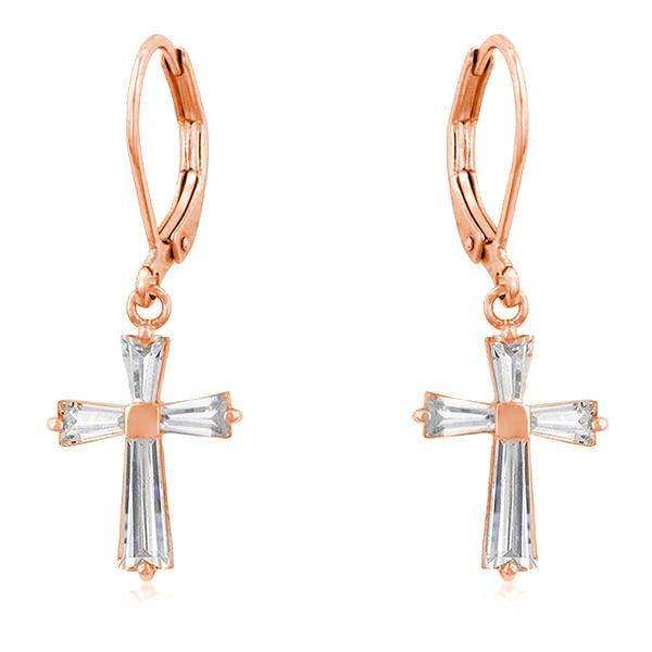 Rose Gold Plated CZ Cross Drop Earrings - JGI - Flyclothing LLC
