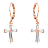 Rose Gold Plated CZ Cross Drop Earrings - JGI - Flyclothing LLC