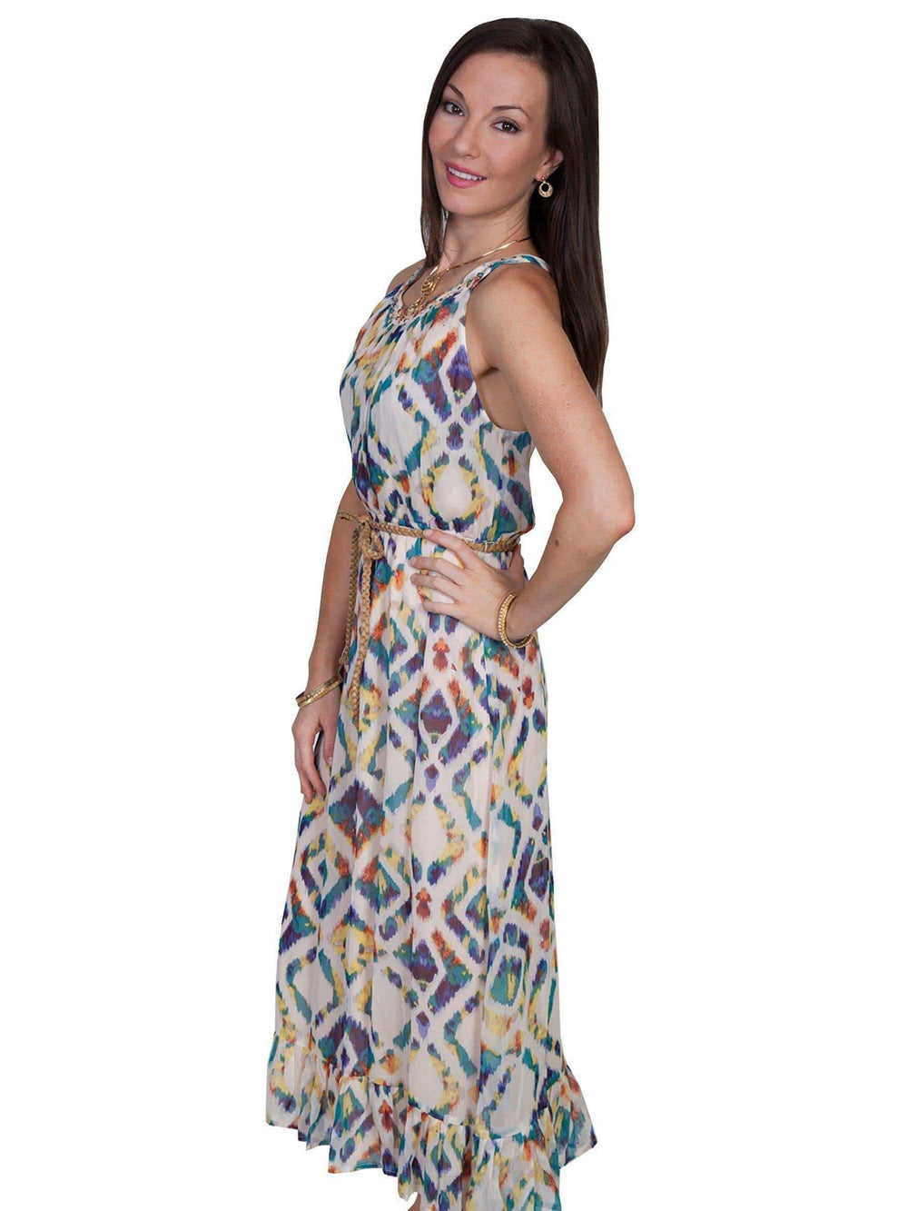 Scully IVORY BEADED NECK LINE MAXI DRESS - Scully Leather - Flyclothing LLC