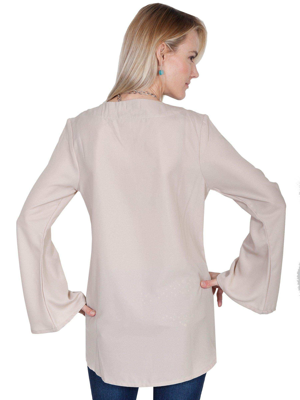 Scully STONE V-NECK BLOUSE W/FRINGE & BELLSLEEVES - Scully Leather - Flyclothing LLC