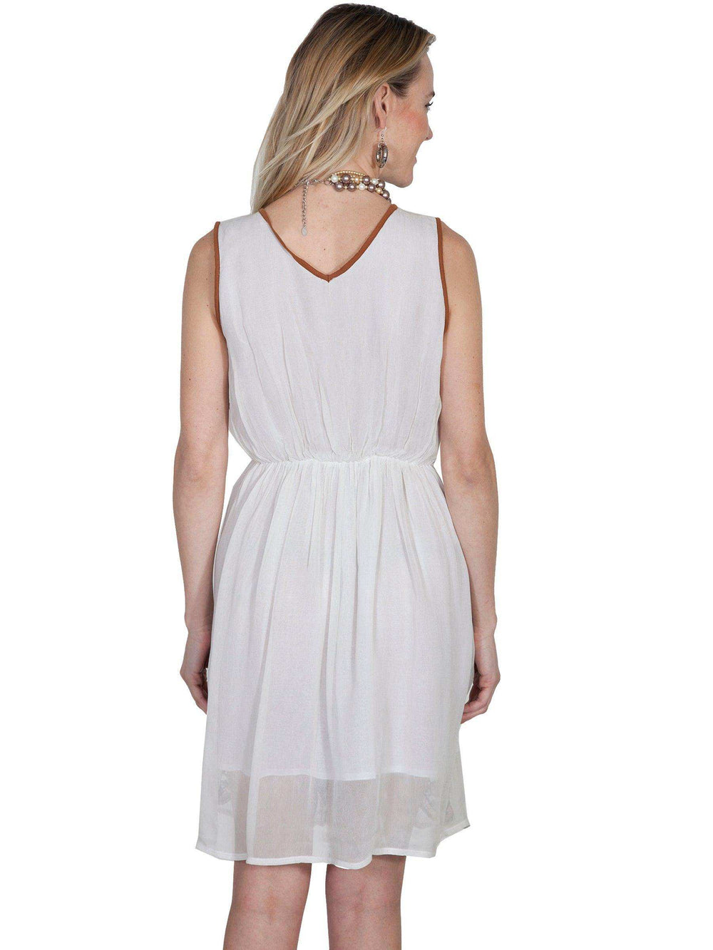Scully IVORY V-NECK DRESS W/EMB BODICE/HEMLINE - Scully Leather - Flyclothing LLC