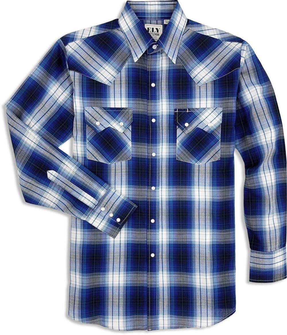 Ely Cattleman mens long-sleeve textured plaid Shirt Teal - Flyclothing LLC