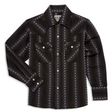 Ely Cattleman Boys Long Sleeve Textured Aztec Stripe Western Snap Shirt Black & Navy - Ely Cattleman - Flyclothing LLC