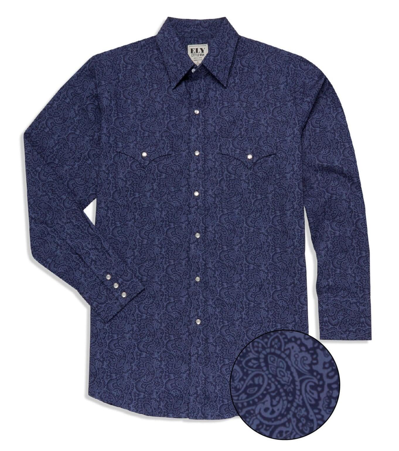 Ely Cattleman Mens Long Sleeve Large Paisley Print Western Snap Shirt Flyclothing LLC