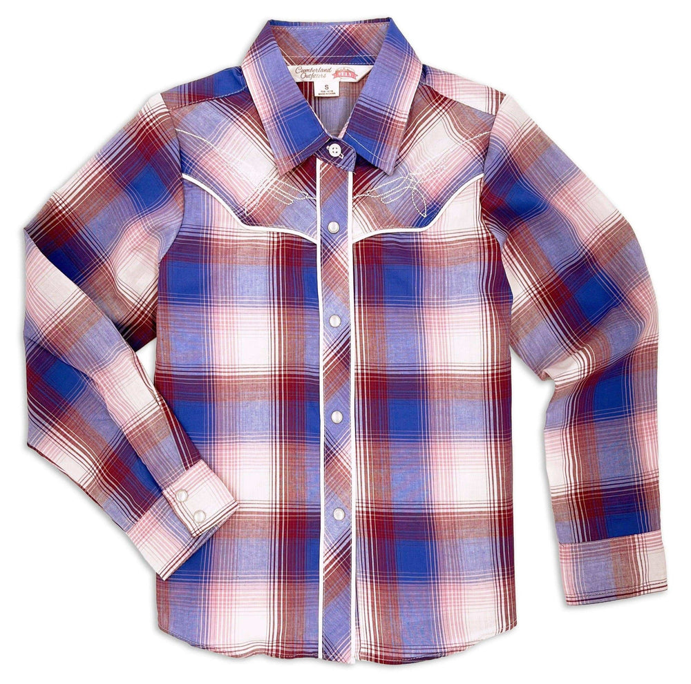 Ely Cattleman Girls Plaid Western Snap Shirt with Bootstitch Embroidery - Ely Cattleman - Flyclothing LLC