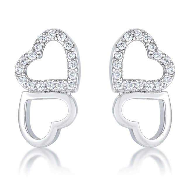 .17 Ct Melded Hearts Rhodium and CZ Stud Earrings - JGI - Flyclothing LLC