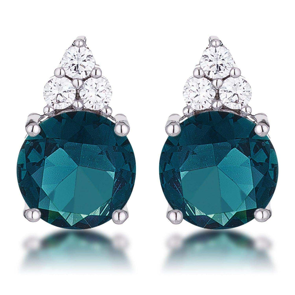 Simple Rhodium Plated 9mm Blue Green CZ Stud Earring - JGI - Flyclothing LLC