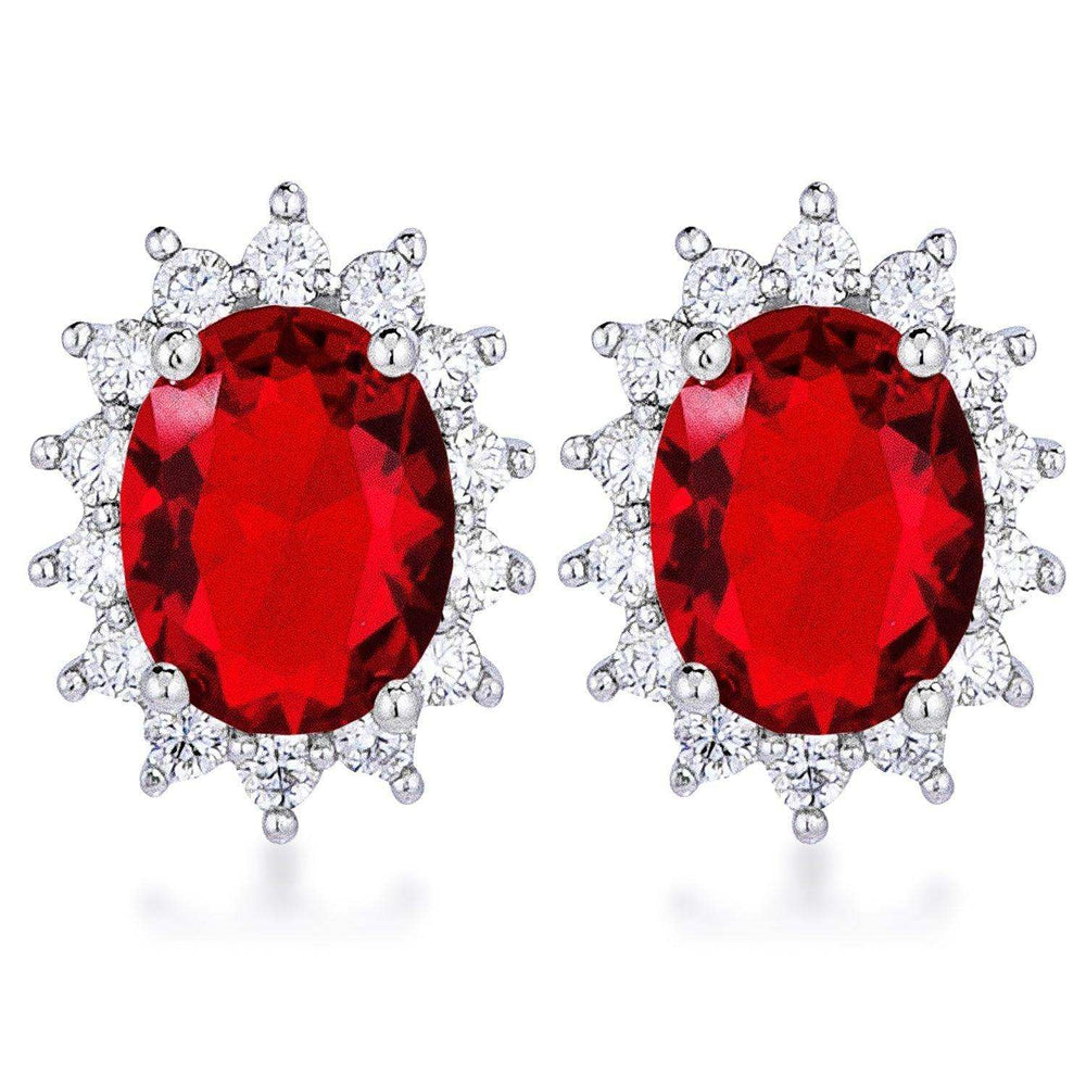 Rhodium Plated Ruby Red Petite Royal Oval Earrings - JGI - Flyclothing LLC
