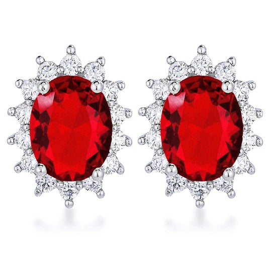 Rhodium Plated Ruby Red Petite Royal Oval Earrings - JGI - Flyclothing LLC