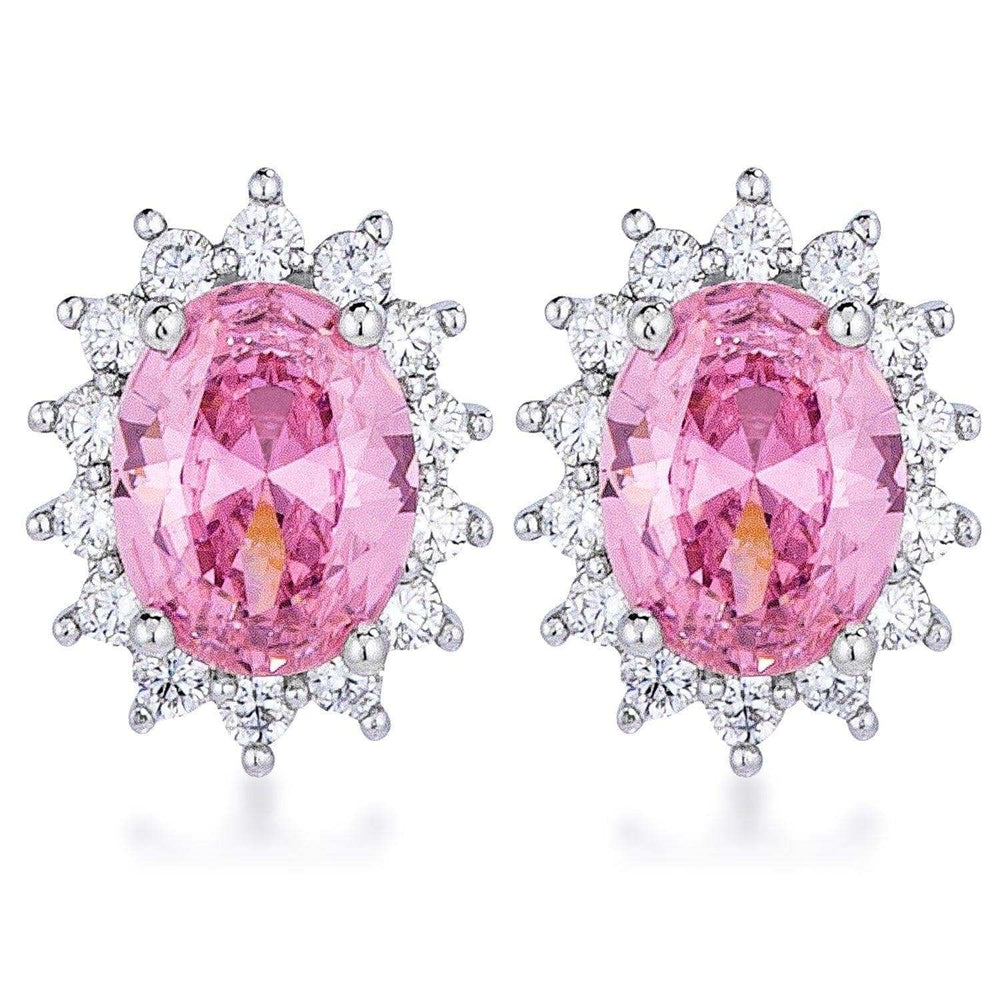 Rhodium Plated Pink Petite Royal Oval Earrings - JGI - Flyclothing LLC
