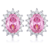 Rhodium Plated Pink Petite Royal Oval Earrings - JGI - Flyclothing LLC