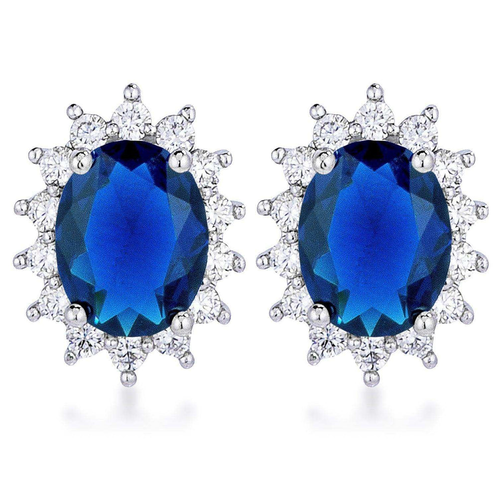Rhodium Plated Sapphire Blue Petite Royal Oval Earrings - JGI - Flyclothing LLC