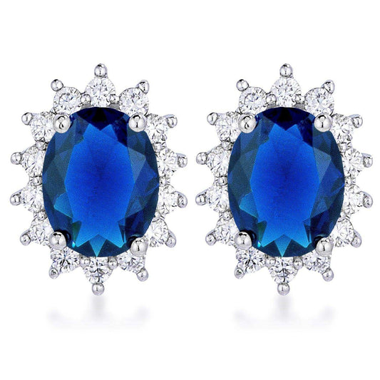 Rhodium Plated Sapphire Blue Petite Royal Oval Earrings - JGI - Flyclothing LLC