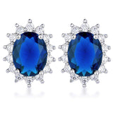 Rhodium Plated Sapphire Blue Petite Royal Oval Earrings - JGI - Flyclothing LLC