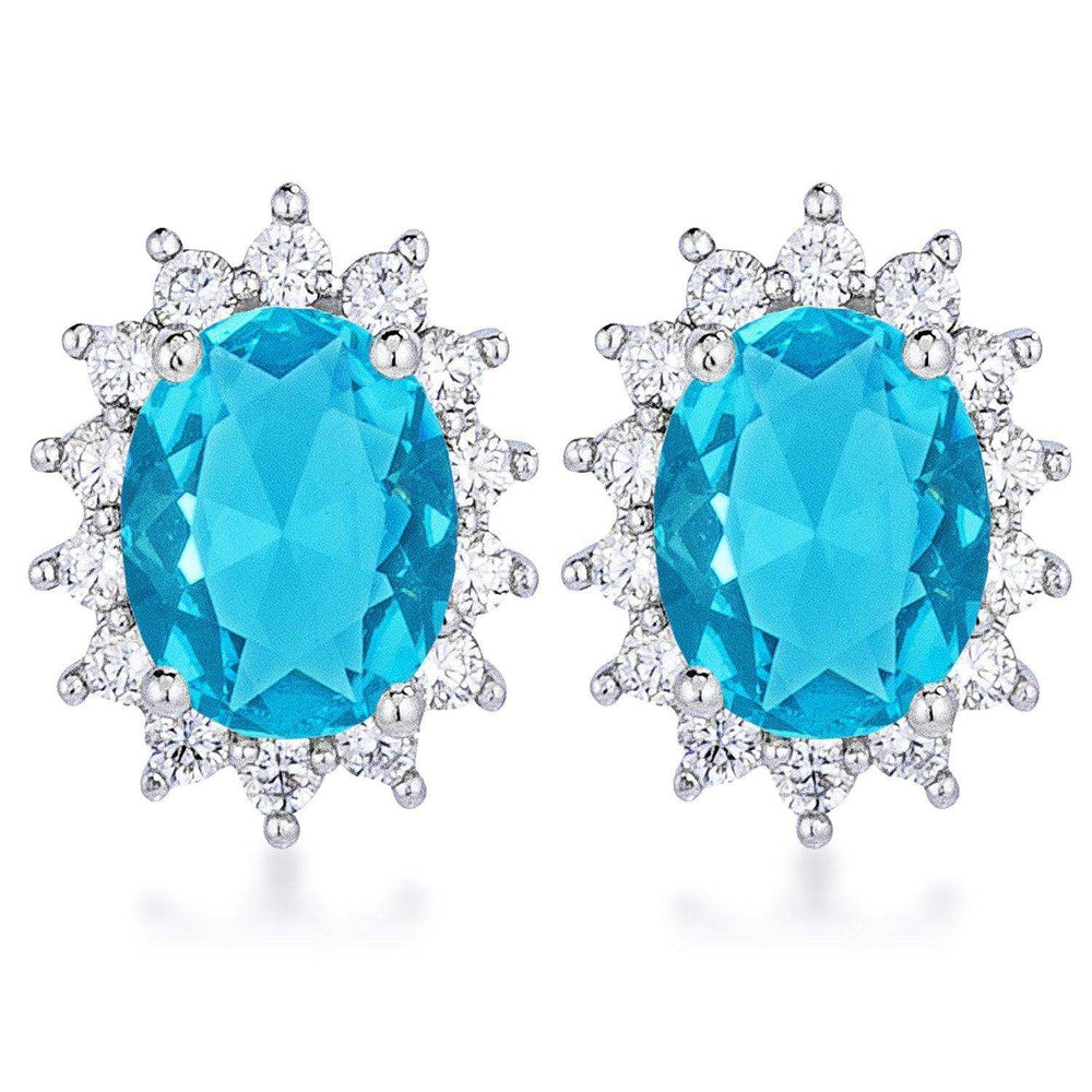 Rhodium Plated Aqua Blue Petite Royal Oval Earrings - JGI - Flyclothing LLC