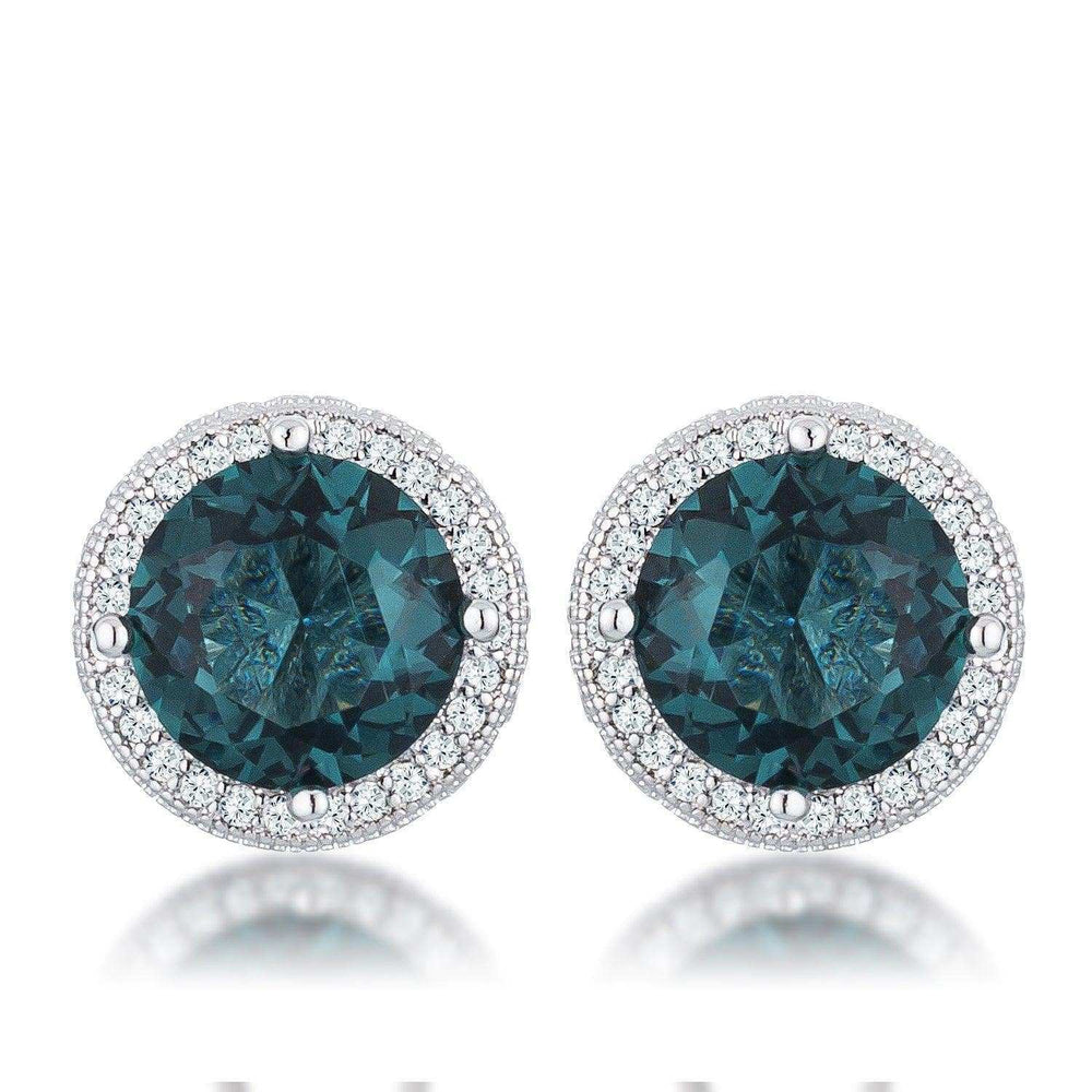 5.84 Ct Rhodium Blue Green Clear CZ Halo Earrings - JGI - Flyclothing LLC