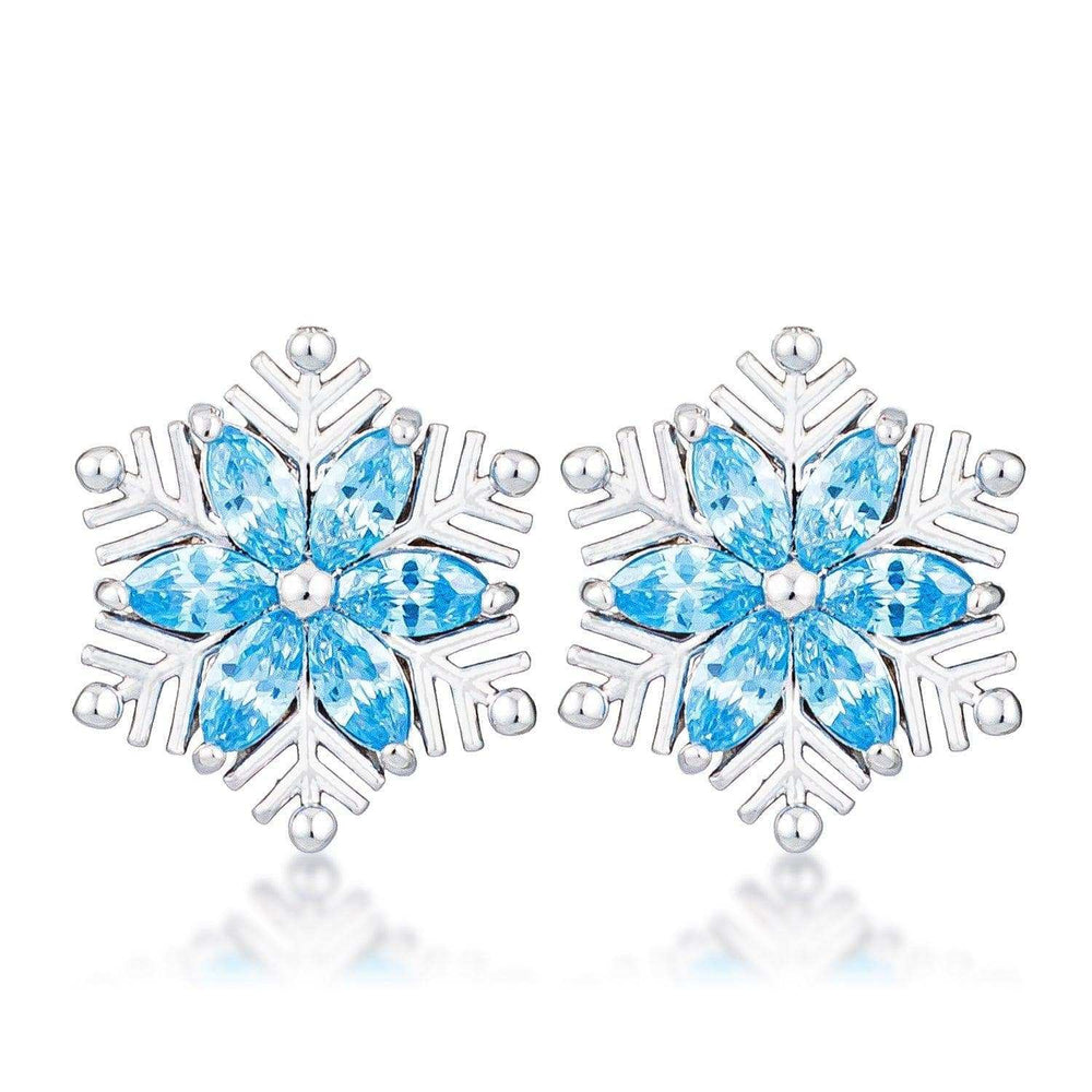 Rhodium Plated Aqua Blue Marquise Snowflake Earrings - JGI - Flyclothing LLC