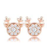 18k Rose Gold Plated Clear CZ Reindeer Earrings - JGI - Flyclothing LLC