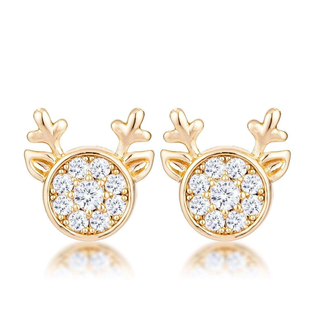 Gold Plated Clear CZ Reindeer Earrings - JGI - Flyclothing LLC