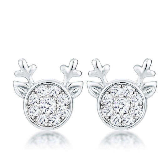 Rhodium Plated Clear CZ Reindeer Earrings - JGI - Flyclothing LLC