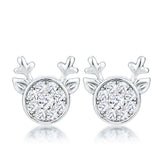 Rhodium Plated Clear CZ Reindeer Earrings - JGI - Flyclothing LLC
