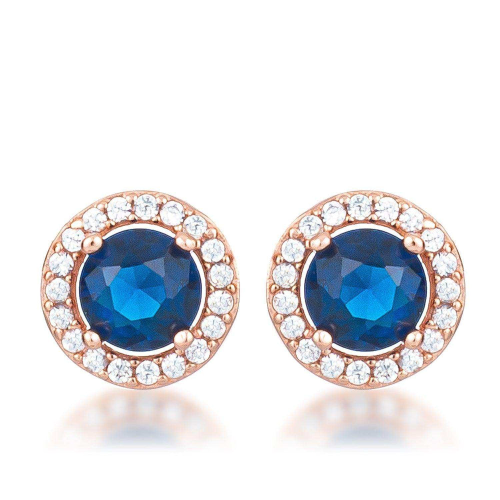 2.3Ct Rose Gold Plated Sapphire Blue CZ Halo Earrings - JGI - Flyclothing LLC