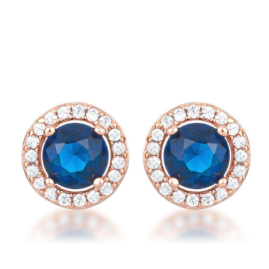 2.3Ct Rose Gold Plated Sapphire Blue CZ Halo Earrings - JGI - Flyclothing LLC