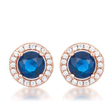 2.3Ct Rose Gold Plated Sapphire Blue CZ Halo Earrings - JGI - Flyclothing LLC