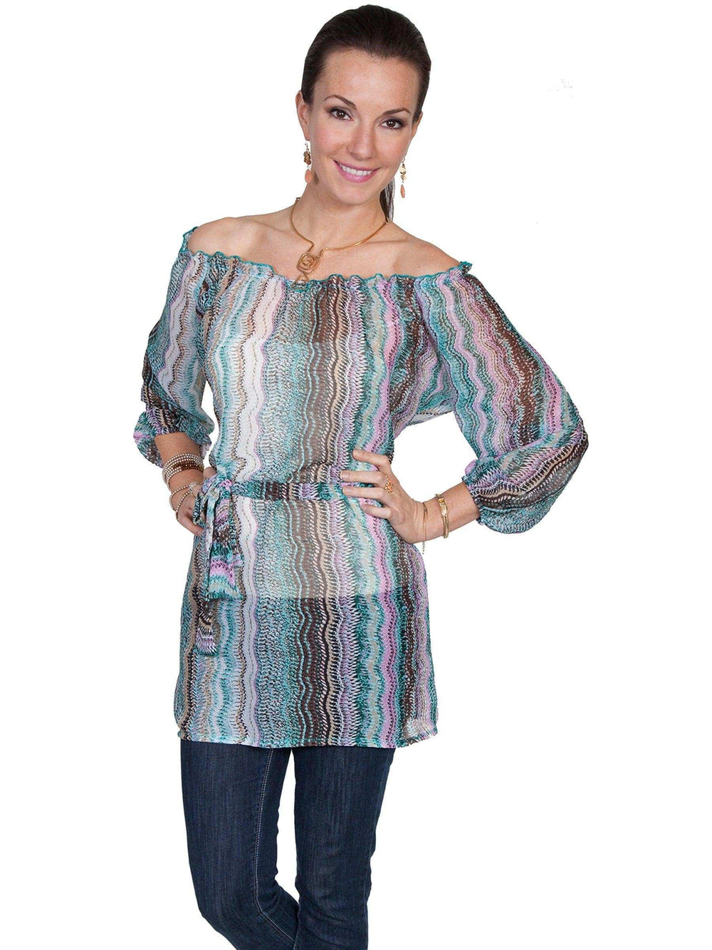 Scully AQUA 3/4 SLEEVE TUNIC W/SASH - Scully Leather - Flyclothing LLC