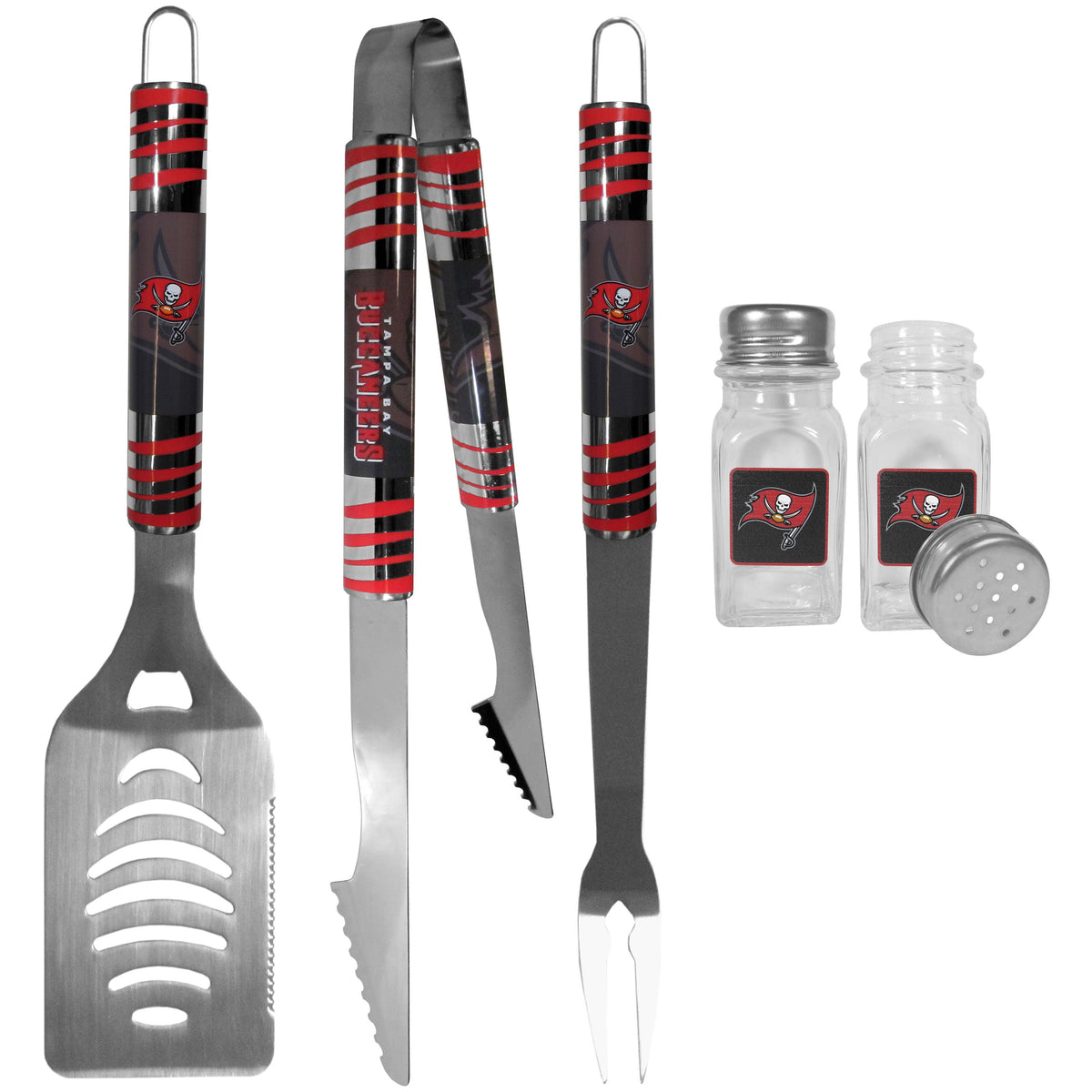Tampa Bay Buccaneers 3 pc Tailgater BBQ Set and Salt and Pepper Shakers - Flyclothing LLC