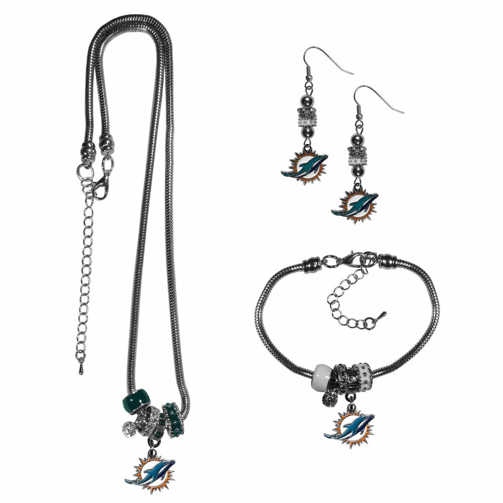 Miami Dolphins Euro Bead Jewelry 3 piece Set - Siskiyou Buckle - Flyclothing LLC