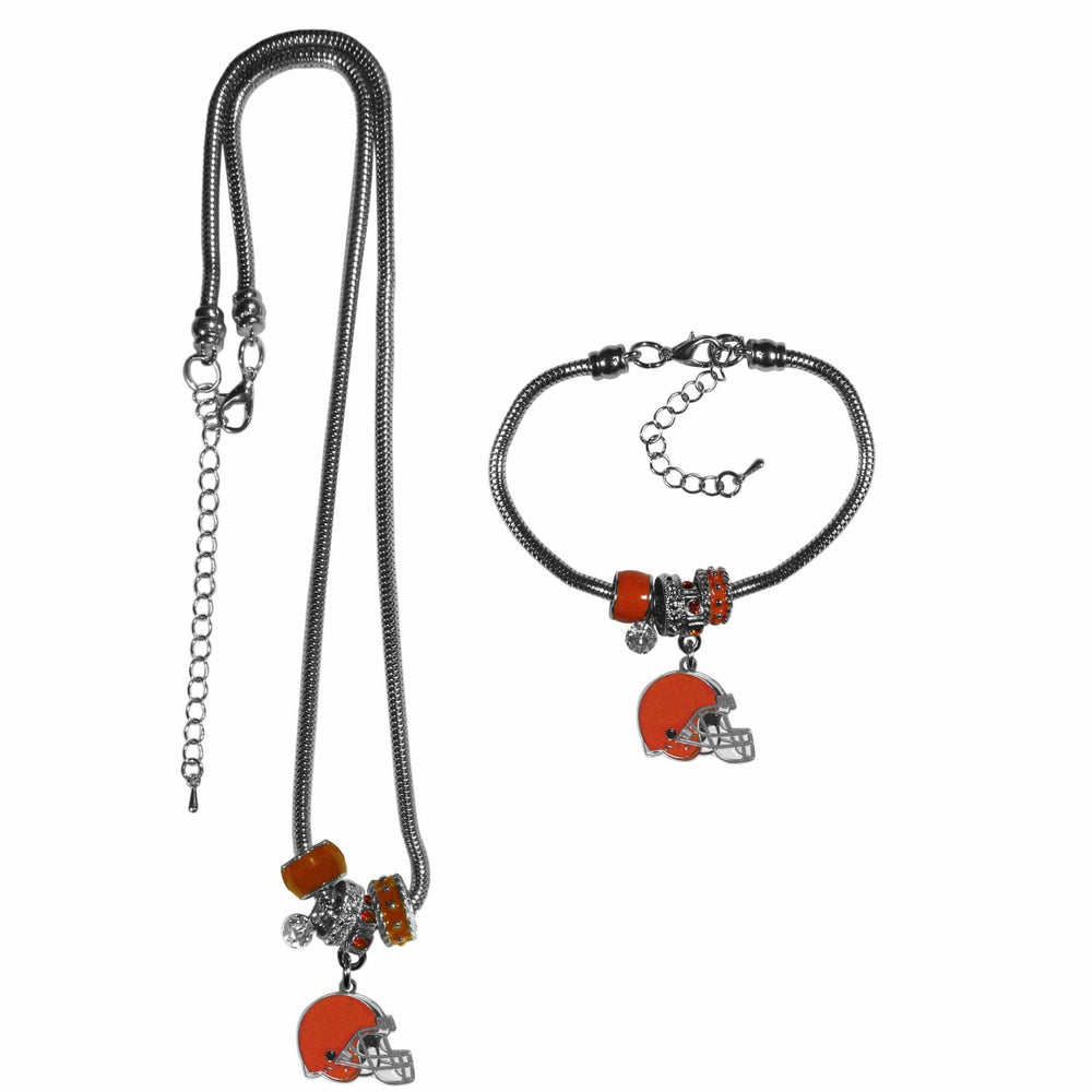 Cleveland Browns Euro Bead Necklace and Bracelet Set - Siskiyou Buckle - Flyclothing LLC