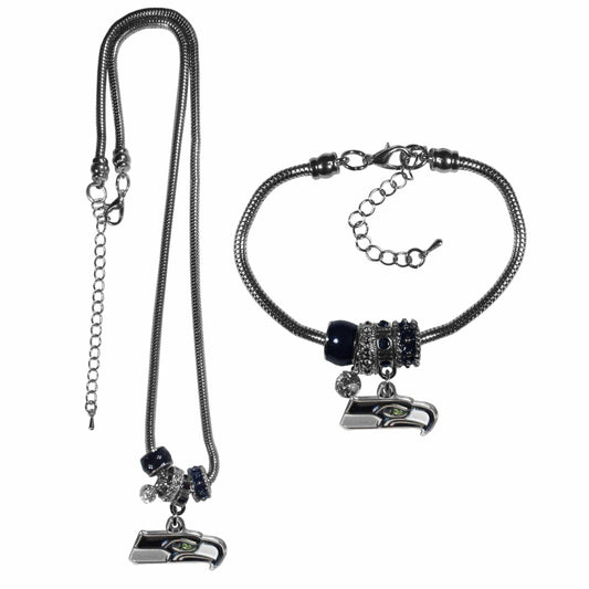 Seattle Seahawks Euro Bead Necklace and Bracelet Set - Siskiyou Buckle - Flyclothing LLC