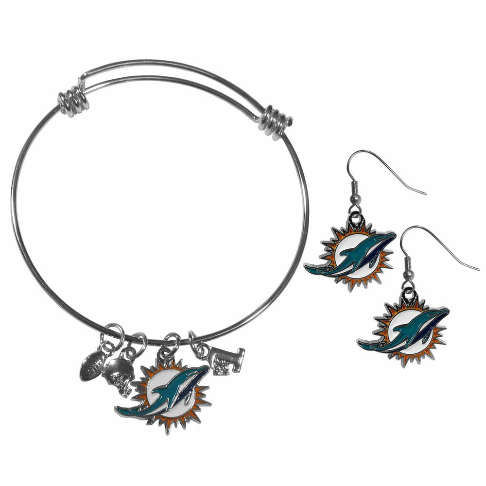 Miami Dolphins Dangle Earrings and Charm Bangle Bracelet Set - Siskiyou Buckle - Flyclothing LLC