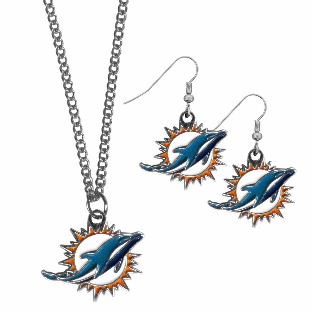 Miami Dolphins Dangle Earrings and Chain Necklace Set - Siskiyou Buckle - Flyclothing LLC