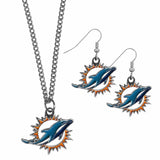 Miami Dolphins Dangle Earrings and Chain Necklace Set - Siskiyou Buckle - Flyclothing LLC