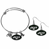 New York Jets Dangle Earrings and Charm Bangle Bracelet Set - Siskiyou Buckle - Flyclothing LLC