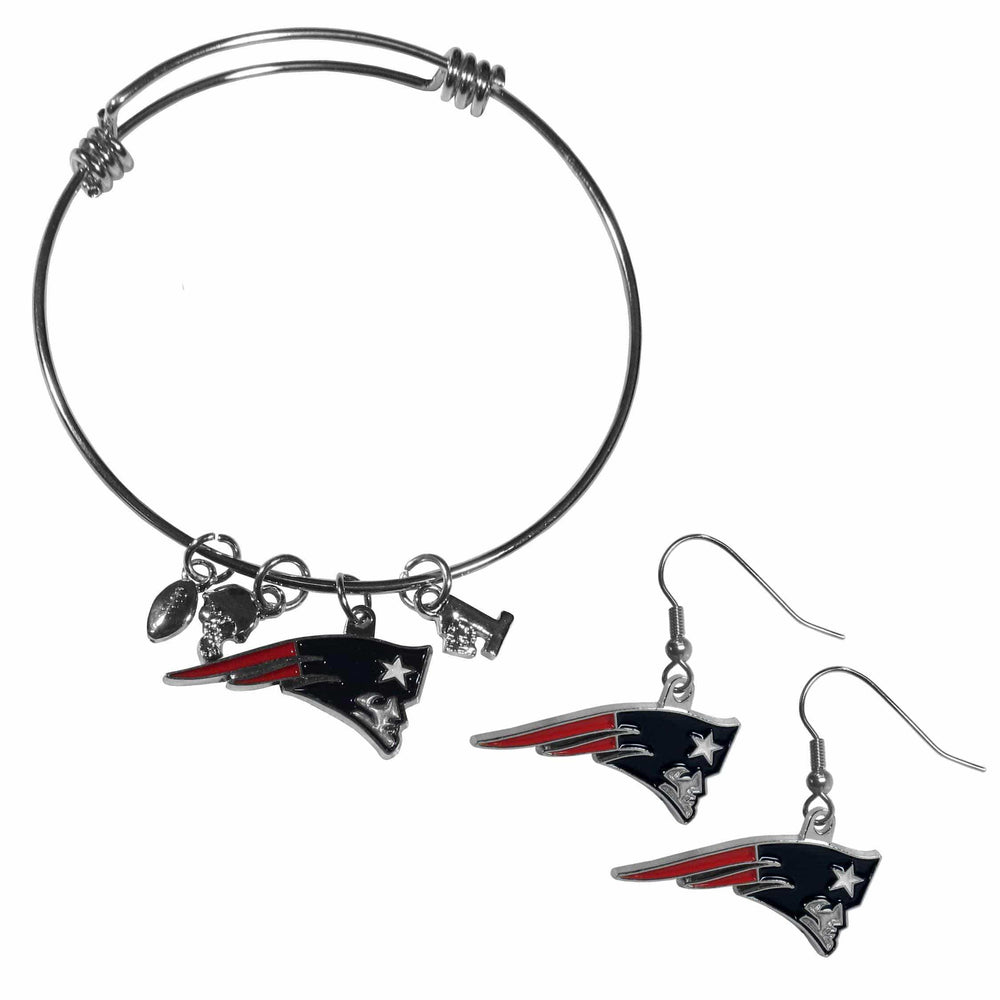 New England Patriots Dangle Earrings and Charm Bangle Bracelet Set - Siskiyou Buckle - Flyclothing LLC
