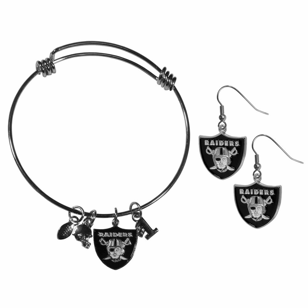 Las Vegas Raiders Dangle Earrings and Charm Bangle Bracelet Set - Siskiyou Buckle - Flyclothing LLC