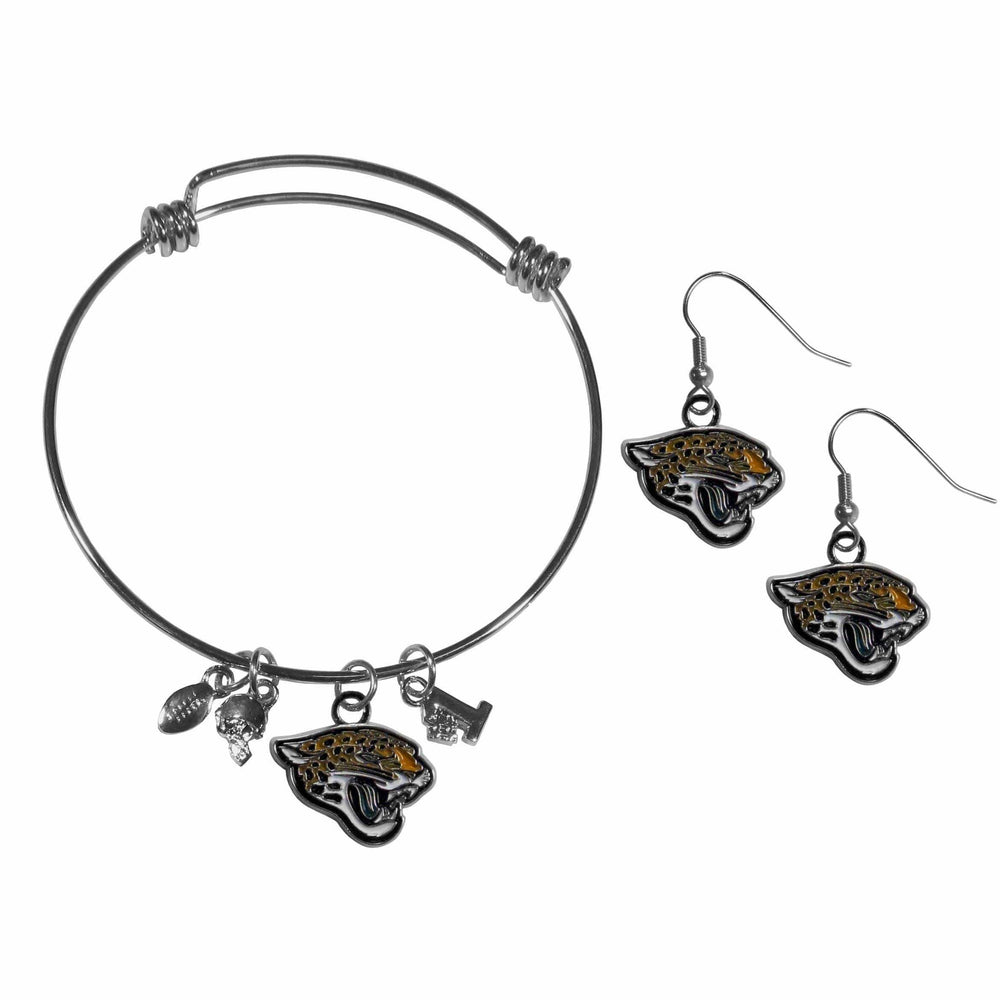 Jacksonville Jaguars Dangle Earrings and Charm Bangle Bracelet Set - Siskiyou Buckle - Flyclothing LLC